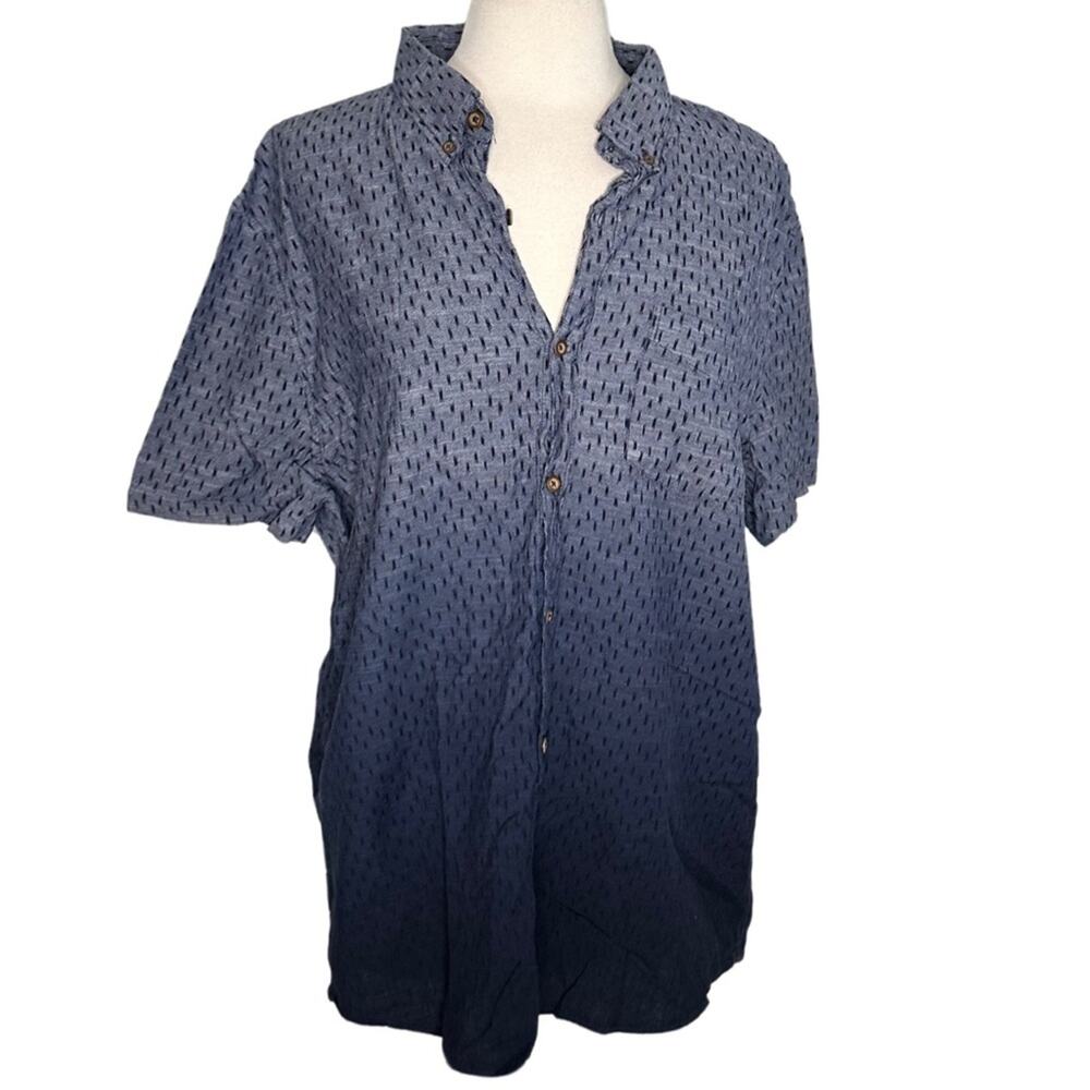 American Eagle Super Soft Navy Ombré Patterned Polo Button Up Short Sleeve C8